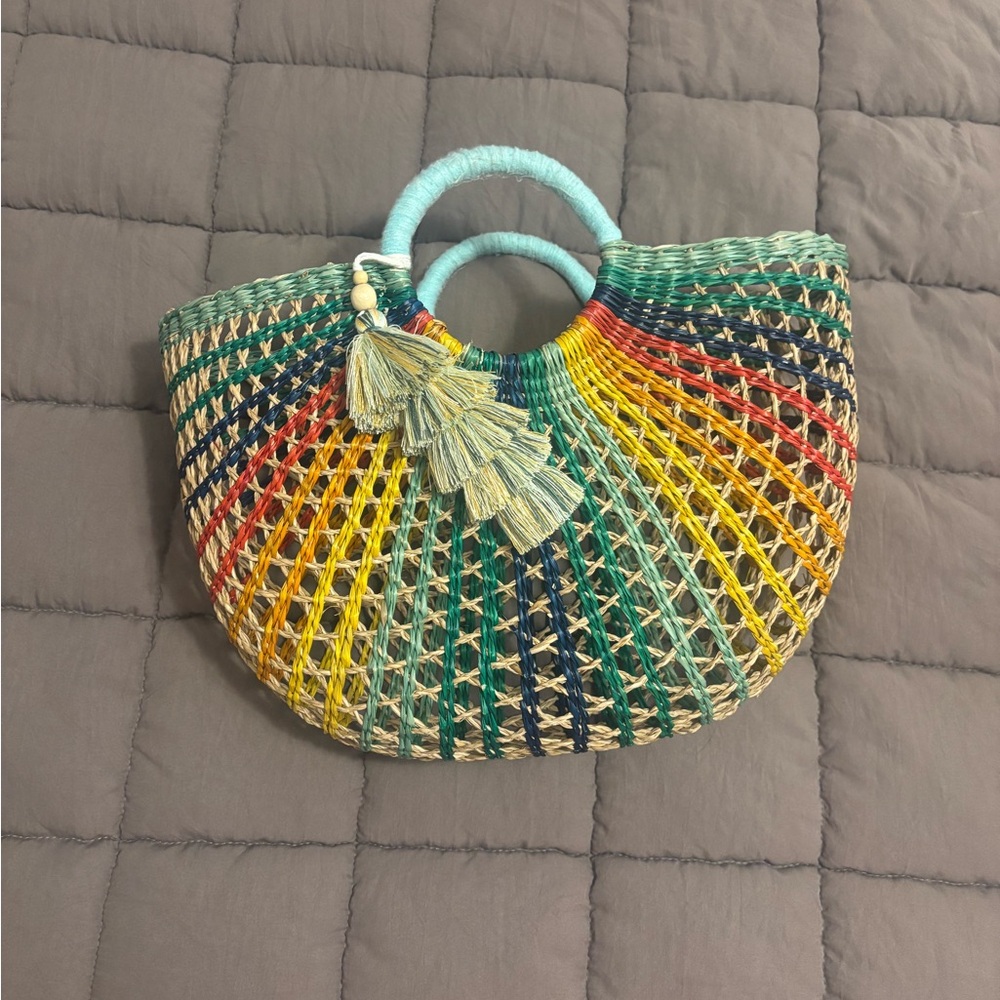 Colorful Woven Tote Bag with Tassels